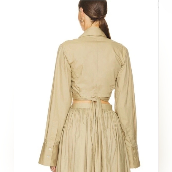 Ronny Kobo Palmer Cotton Poplin Long Sleeve Bare Midriff Tie-Back Tan Top Medium - Picture 3 of 15